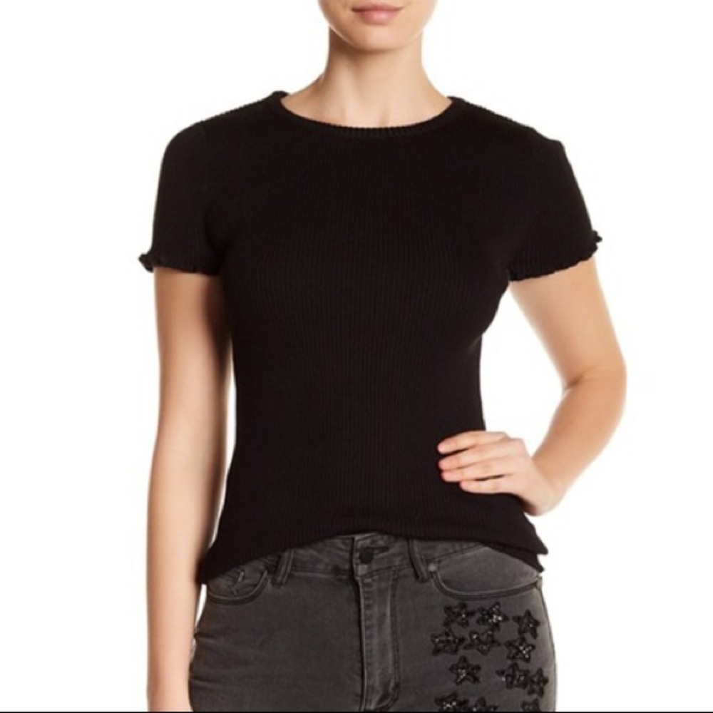 Thick, Rib Knit Ruffle Edge Tee